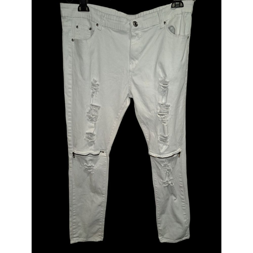 Unbranded Off White Distressed Destroyed Ripped Sz 38 Jeans